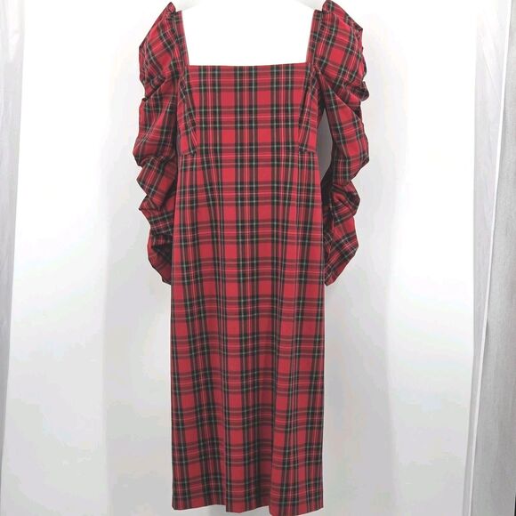 Antonio Melani Elena Midi Dress Size 16 Red Tartan Plaid Holiday Xmas Christmas - Picture 2 of 9